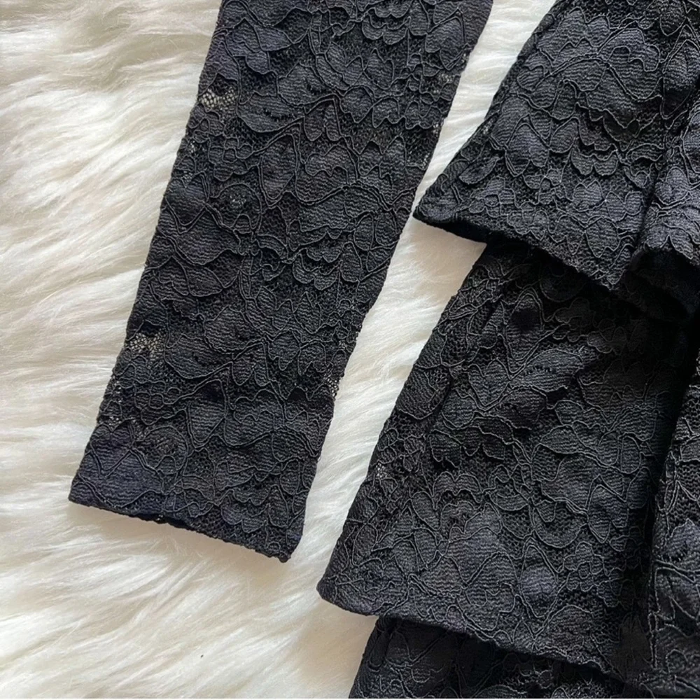 New! Caroline Constas Emily Lace Ruffle Mini Dress Long Sleeve in Black - Picture 11 of 12